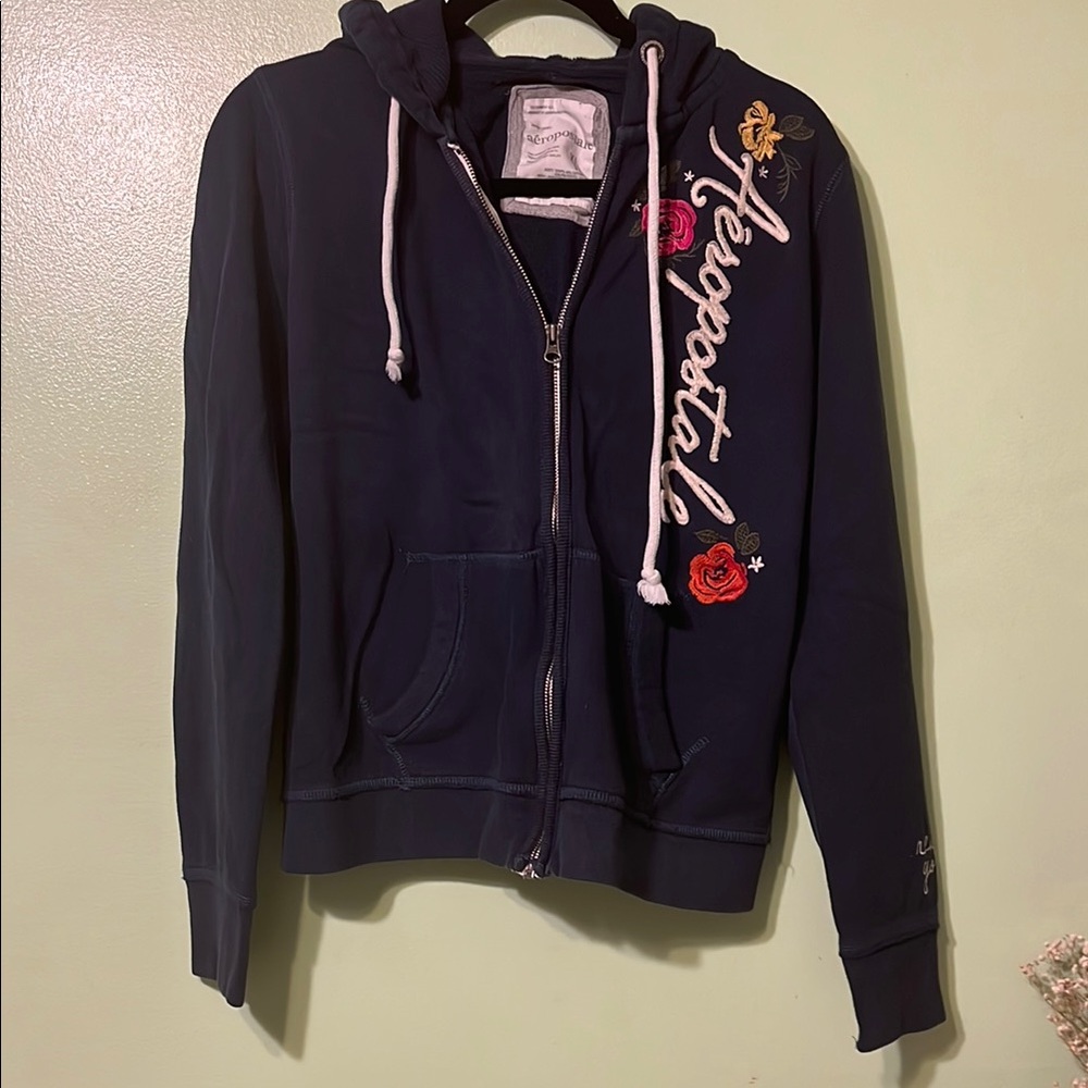 Aeropostale Navy Hoodie with Floral Embroidery